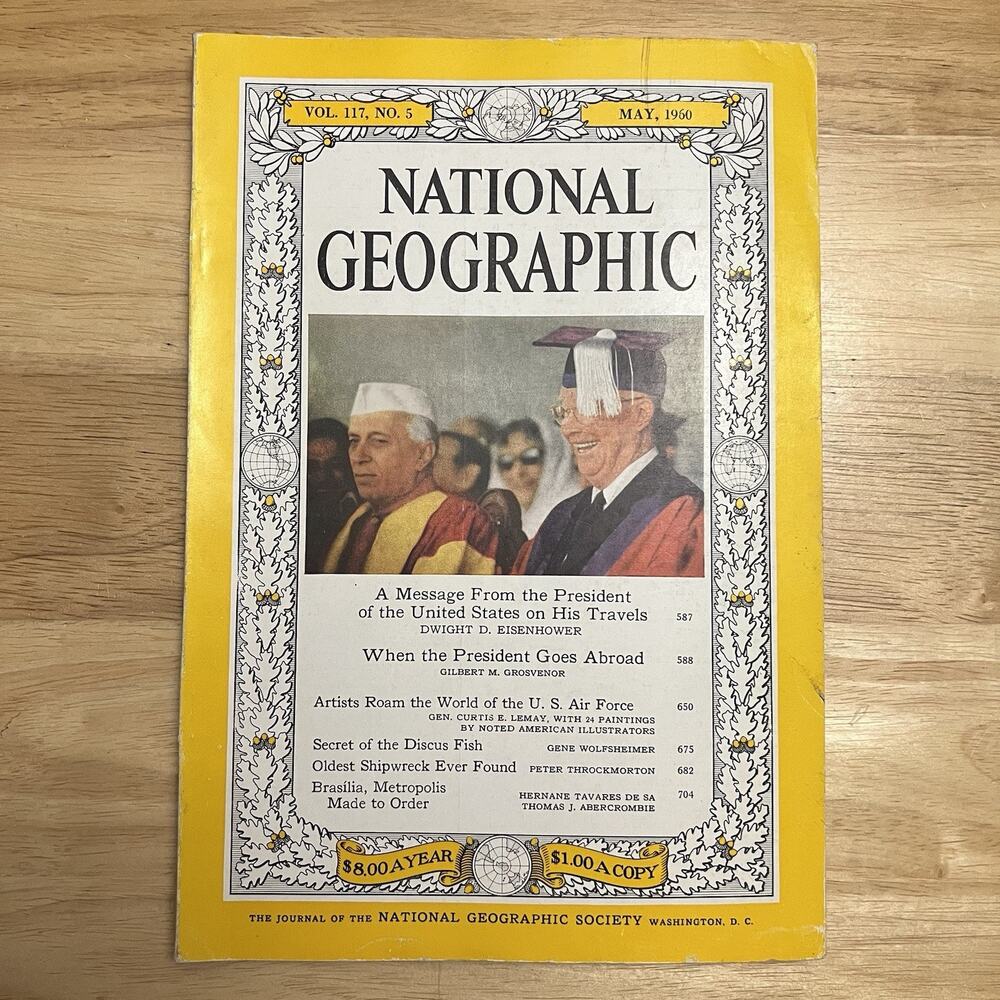 Vtg National Geographic May 1960 Eisenhower Cover Air Force Brasilia Discus Fish